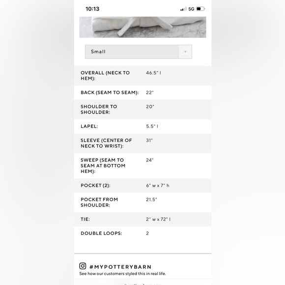 Pottery Barn Classic Robe , Certified OEKO-TEX , 100% Cotton . Size Small NWT - Picture 5 of 6